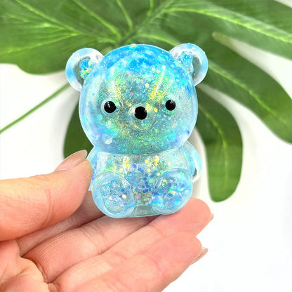 Cute Cartoon Glitter Colorful Bear Slow Rebound Squishy Toy, Super Soft Squeeze Fidget for Adult Stress Anxiety Relief & Gift