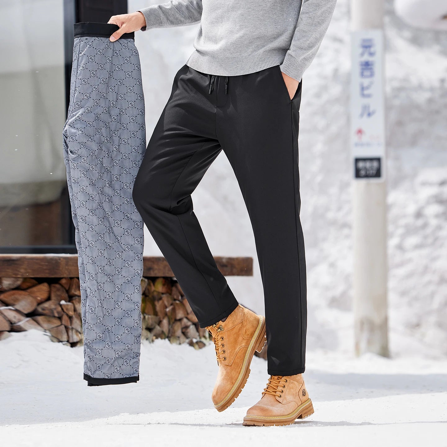 90% Goose Down Warm Pants Hot Sale 2025 Men Winter Thick Straight Trousers High Elastic Waist Down Thermal Pants