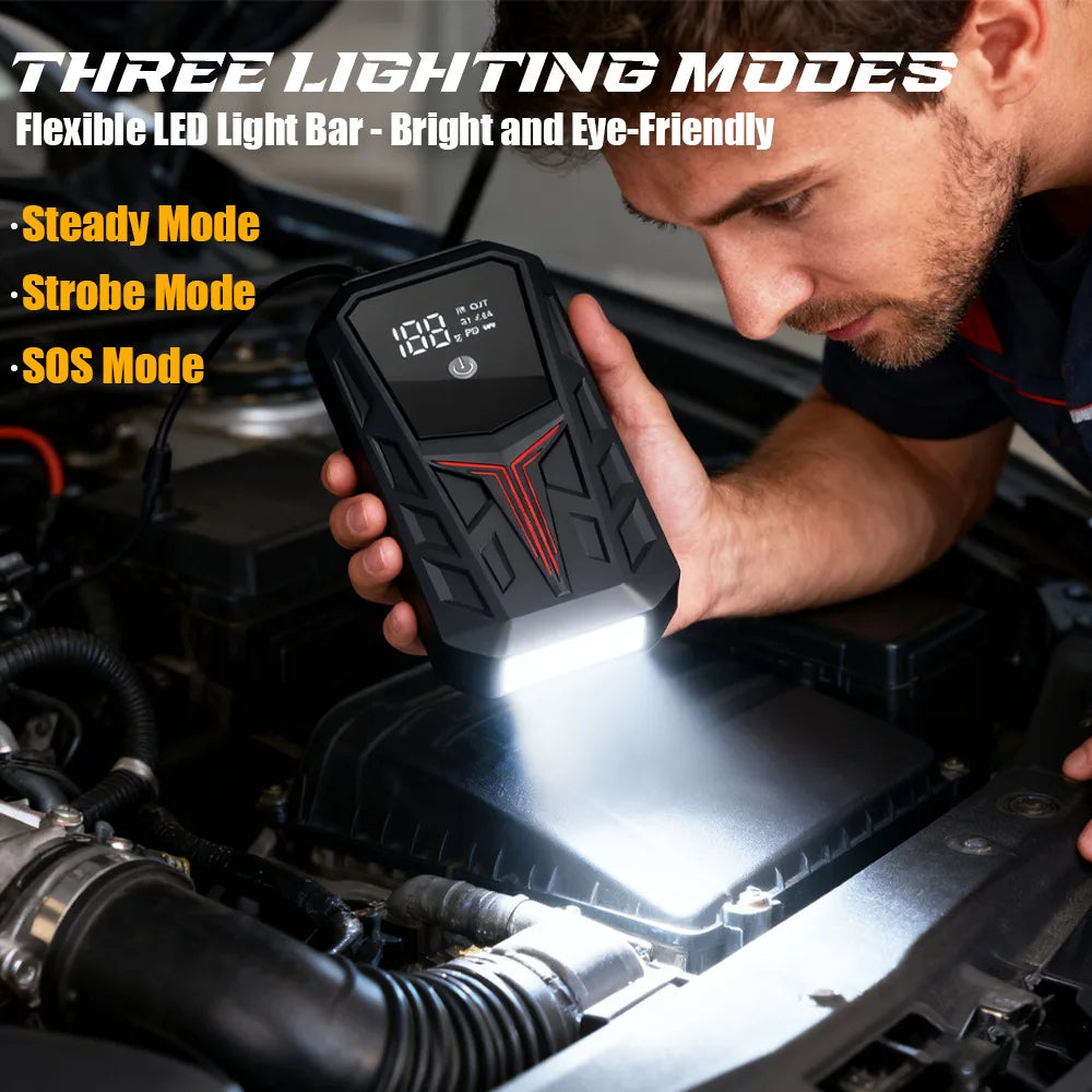 SUKIN 12V Jump Starter Car Battery Booster Starting Device Professional Car Rescue Emergency Start Power PD20W Waterproof Screen