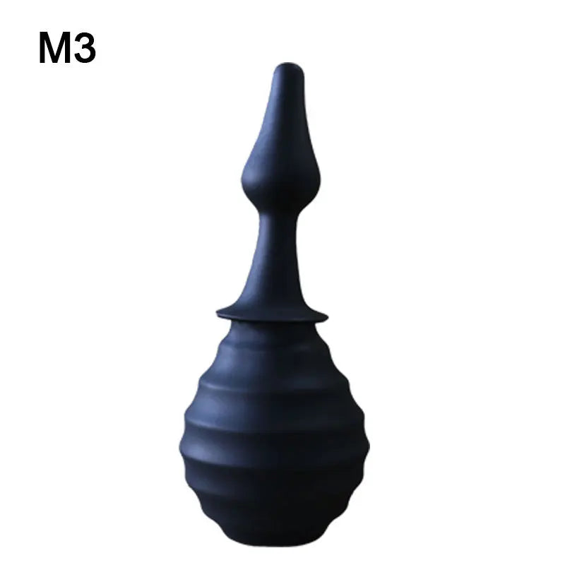 Black Liquid Silicone Anal Douche Enema Bulb - Anti-Backflow Anal Cleaner with Multiple Nozzles, Colon Cleansing Sex Toy for Men