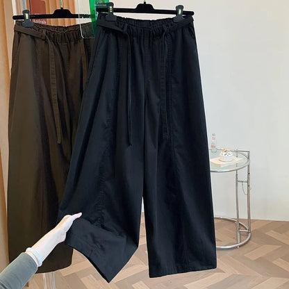 High Waist Straight Leg Cotton Cargo Pants Women's plus Size Loose Fit Casual Trousers Retro Style Spring Fashion Ladies' Wear