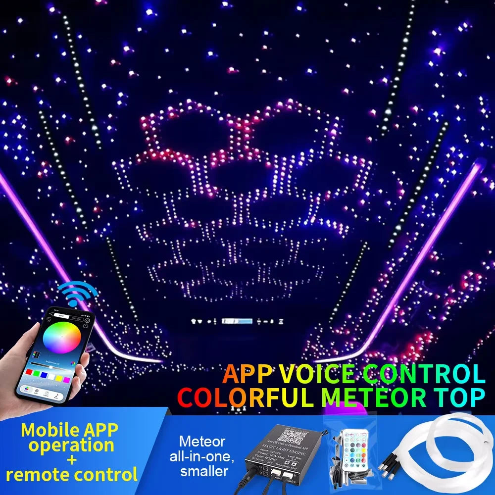 16W Car Starry Sky Ceiling Fiber Optic Lamp RGB with APP Voice Remote Control Panoramic source Car Roof Starlight Headliner