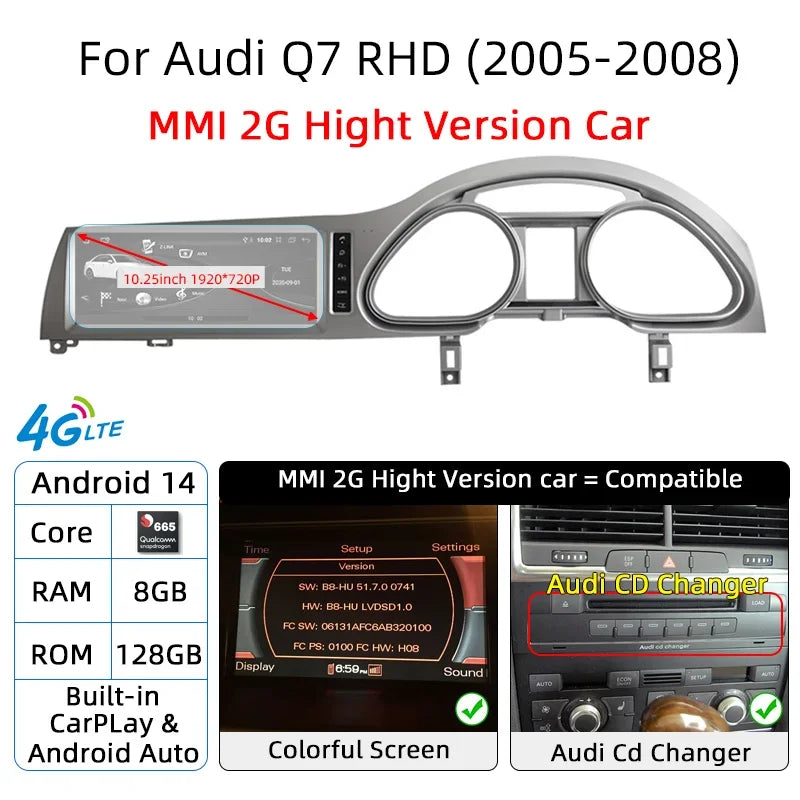 Android 14 Car Multimedia Player CarPlay For Audi Q7 4L RHD GPS Navigation Auto Radio Stereo DSP WIFI