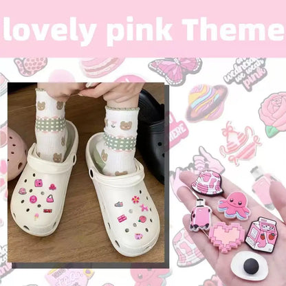 20-100pcs Pink Preparatory Course Shoe Charms Design Man Pins Accessories Funny Garden Shoes Buckle Decoration Unisex Kids Gifts
