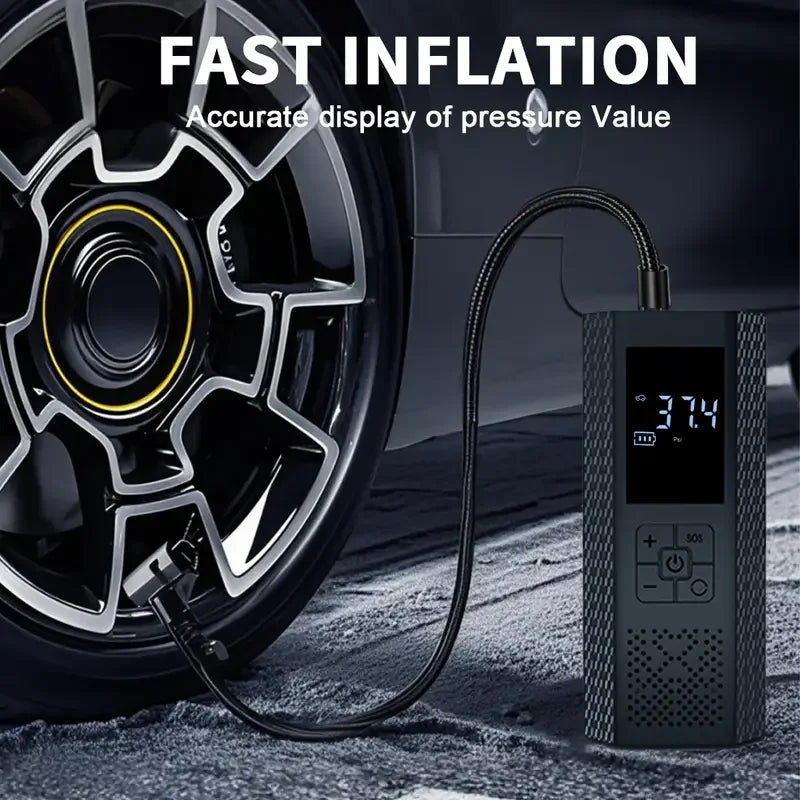 Portable Rapid Tyre Inflator Air Compressor with LED Light And Pressure Gauge for Cars Bicycles Balls - Auto Tire Inflator Gun