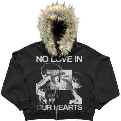 Movie clip Y2k element plush thick warm fur collar hooded sweater lazy cardigan plush couple emo autumn and winter coat