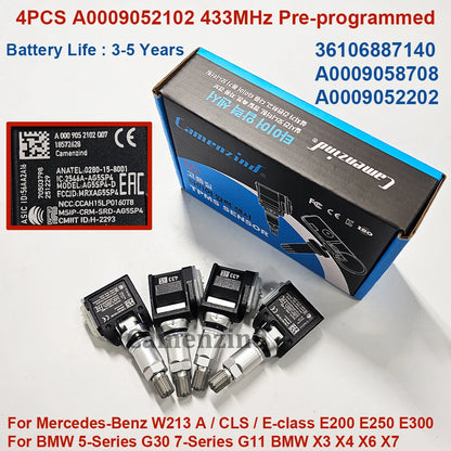 4PCS 433MHz TPMS Sensor 0009052102 A0009052102 36106887140 A0009058708 for Mercedes-Benz W213 E200 E250 E300 BMW G30 G11 X3 X4