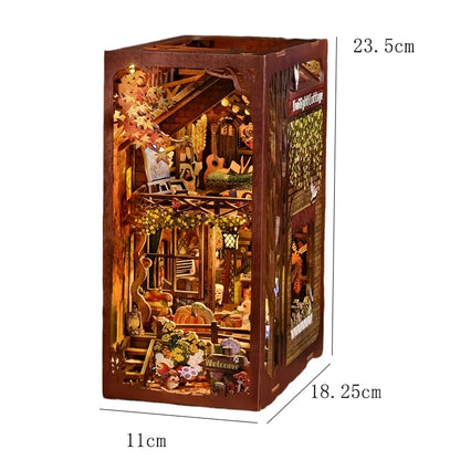 Wooden Book Nook Kits Miniature Wooden Doll Houses 3D Puzzles Assembly Building Toys Bookshelf Insert Decoration Toys For Gift