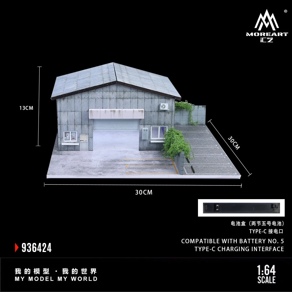 Diorama 1/64 Garage Model City Street Factory Building Scene Parking Lot Model for Die-Cast Car Display Case