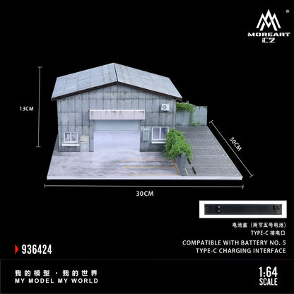 Diorama 1/64 Garage Model City Street Factory Building Scene Parking Lot Model for Die-Cast Car Display Case