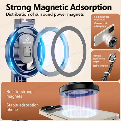 TOKQI Tripod Magnetic Phone Holder Extendable Selfie Stick for Smartphone Shooting Vlog with Wireless Bluetooth Remote Control