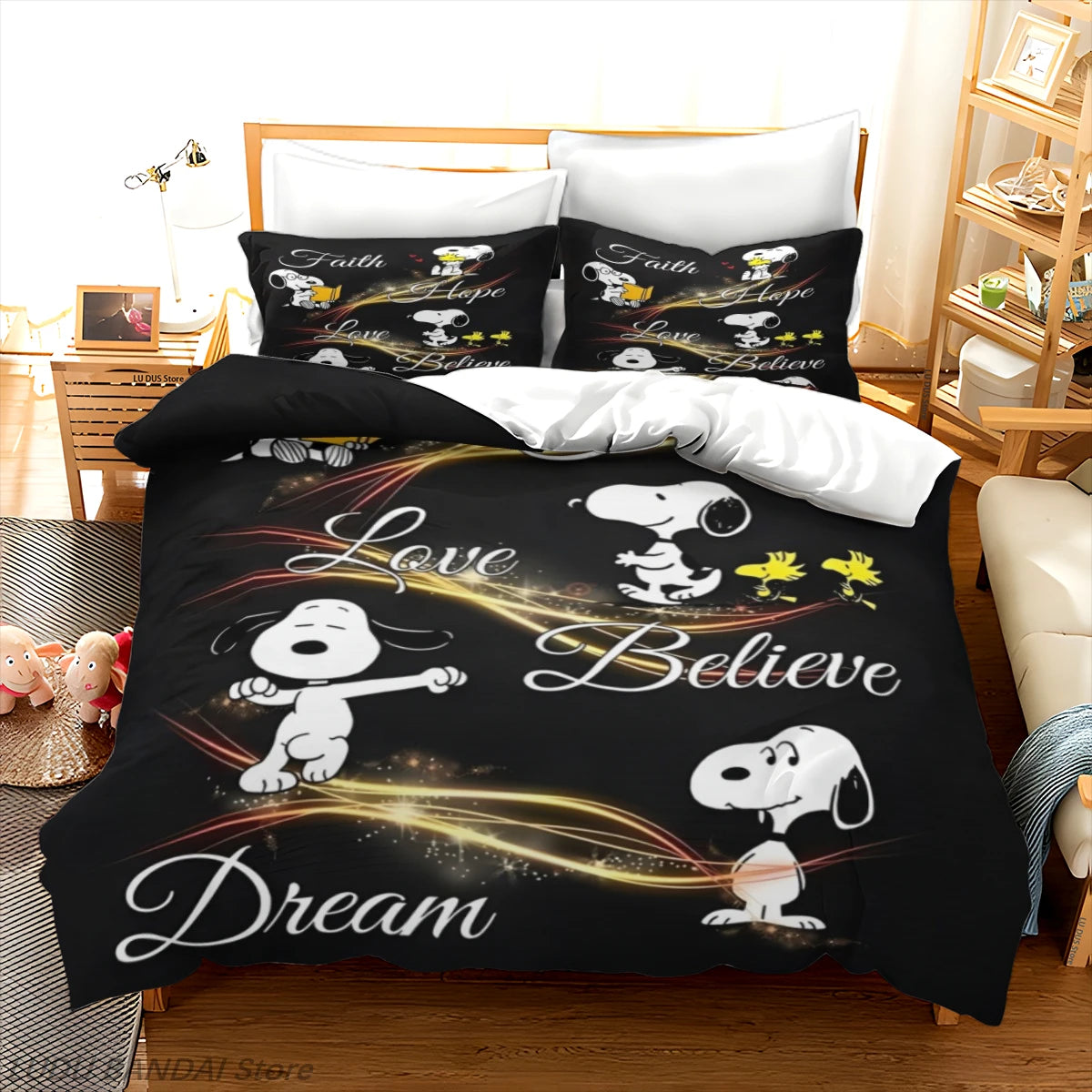 Snoopy Luxury Bedding Set Cute Printed Cartoon Quilt Cover Duvet Cover 3-Piece Set 1 Twin Covers