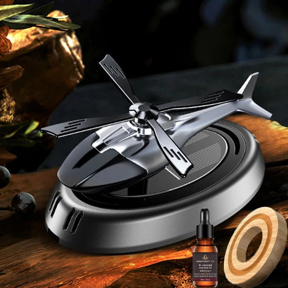 Solar Rotating Helicopter Aromatherapy Car Air Freshener Alloy + Abs Wooden Aromatherapy Machine Car Aromatherapy Aircraft