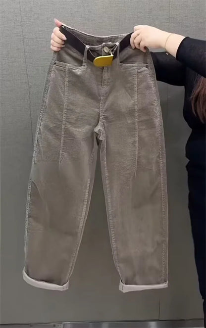 High Waist Cotton Corduroy Harlan Pants Slim Fit Casual Nine Point Knife  Straight Leg Crop Leisure Long Trousers