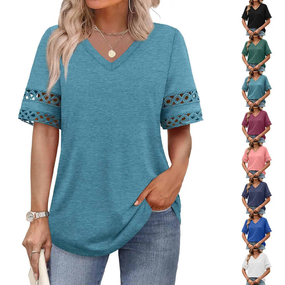 Women Oversized Solid T-Shirt Short Sleeve Loose Fit Basic Tees Casual Summer Streetwear Minimalist V Neck Tops For Daily Wear