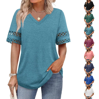 Women Oversized Solid T-Shirt Short Sleeve Loose Fit Basic Tees Casual Summer Streetwear Minimalist V Neck Tops For Daily Wear