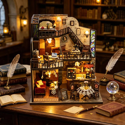 Zuuton Retro Coffee House DIY Miniature Dollhouse Kit 3D Wooden Puzzle Loft Building Kit with LED Light and Full Furniture Gifts