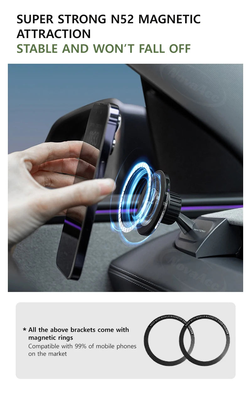 NovaAcc Magnetic Wireless Charging Mount For Tesla Model Y Juniper Model 3 Highland 2024-2026 Left Right Rudder Car Phone Holder