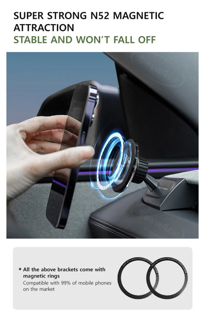 NovaAcc Magnetic Wireless Charging Mount For Tesla Model Y Juniper Model 3 Highland 2024-2026 Left Right Rudder Car Phone Holder