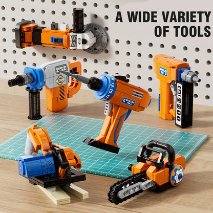 Pretend Play Mini Tool Set Building Blocks DIY Nail Gun Chainsaw Angle Grinder Circular Saw Educational Toy Boys Birthday Gift