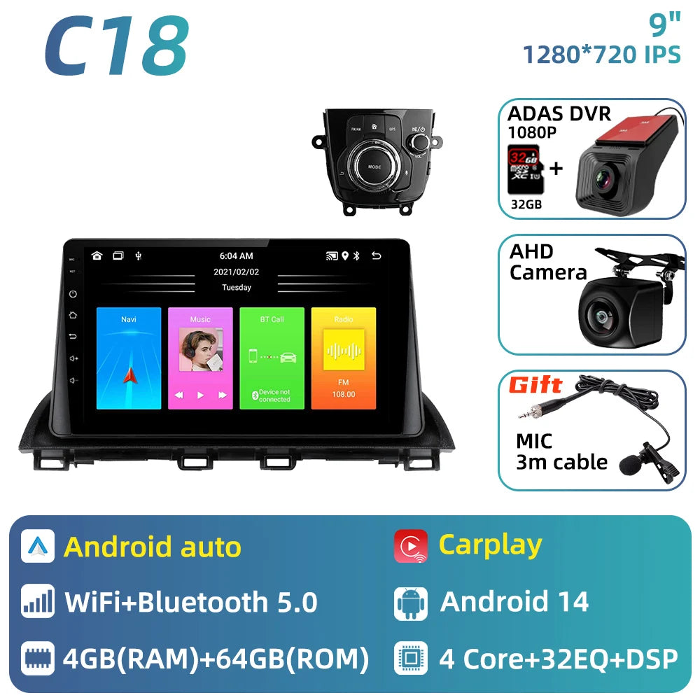 Car Radio For Mazda 3 Axela 2013 - 2018 Android Car Multimedia Player GPS Navigation Carplay Auto Stereo 2 Din Head Unit 4G DSP