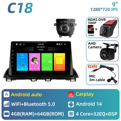 Car Radio For Mazda 3 Axela 2013 - 2018 Android Car Multimedia Player GPS Navigation Carplay Auto Stereo 2 Din Head Unit 4G DSP