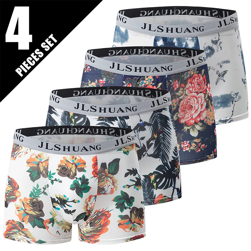 4 Pieces /10 Pieces Men's Black Gold Printed Boxer Underwear Comfortable And Versatile Plus Size Sexy Young Men's Casual Shorts
