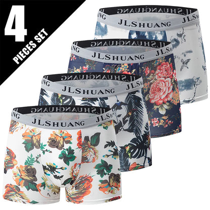 4 Pieces /10 Pieces Men's Black Gold Printed Boxer Underwear Comfortable And Versatile Plus Size Sexy Young Men's Casual Shorts