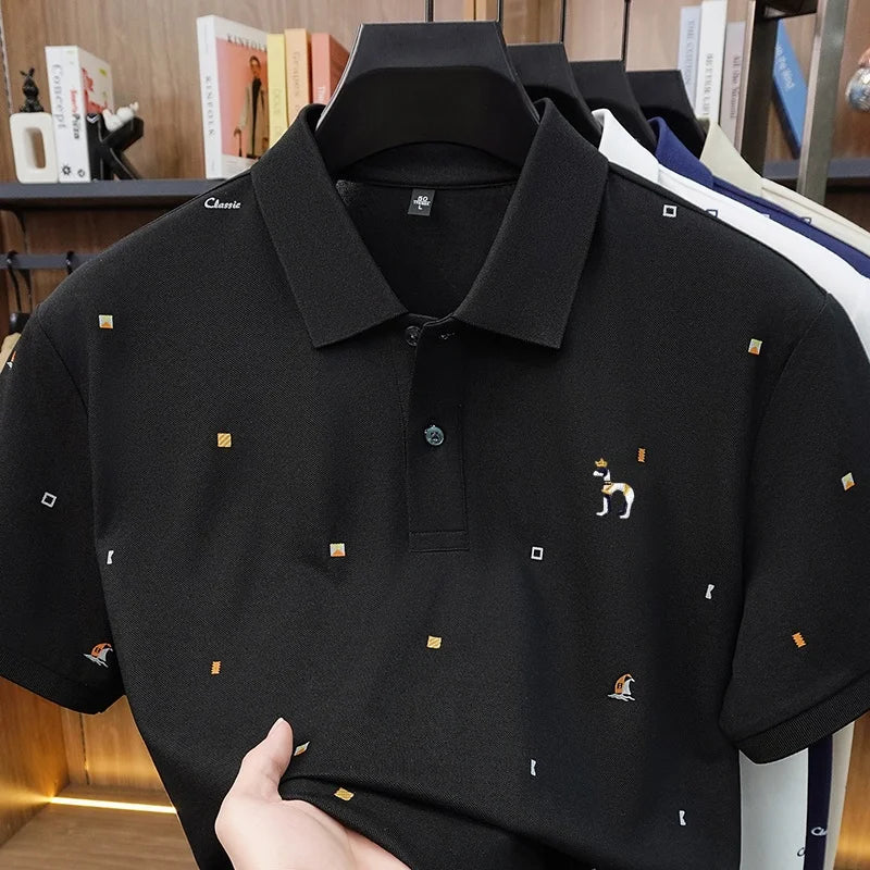 High Quality Man Summer Short-Sleeved Polo Shirt Lapel Button Multi-pattern Puppy Embroidery Ventilate Business Casual Men'sWear