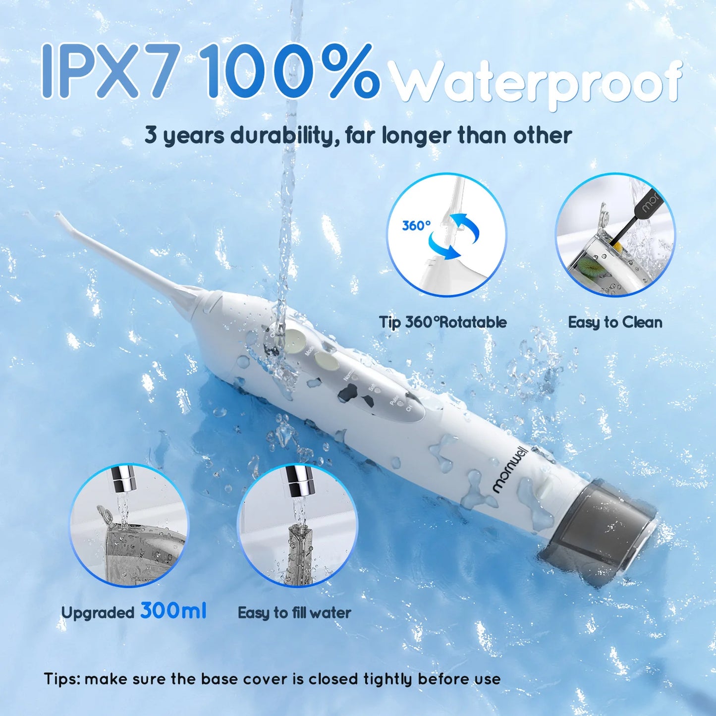 Mornwell Water Flosser Teeth Picks 4 Jets 3 Modes Portable Cordless D52 Water Floss For Teeth Cleaner IPX7 Waterproof Oral Picks