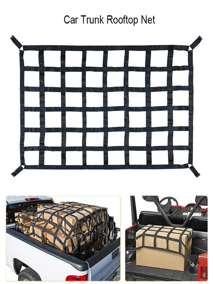 Car Trunk Rooftop Net Heavy Cargo Net Mesh Cargo Net Truck Trailer Dumpster Extend Mesh Covers Luggage Nets With 4 Fixed Belt