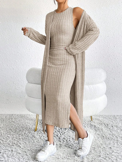 Fashionable Long Sleeve Vest Dress Set Autumn Casual High Waist Trousers Women's Clothing Two-Piece Suit European Style