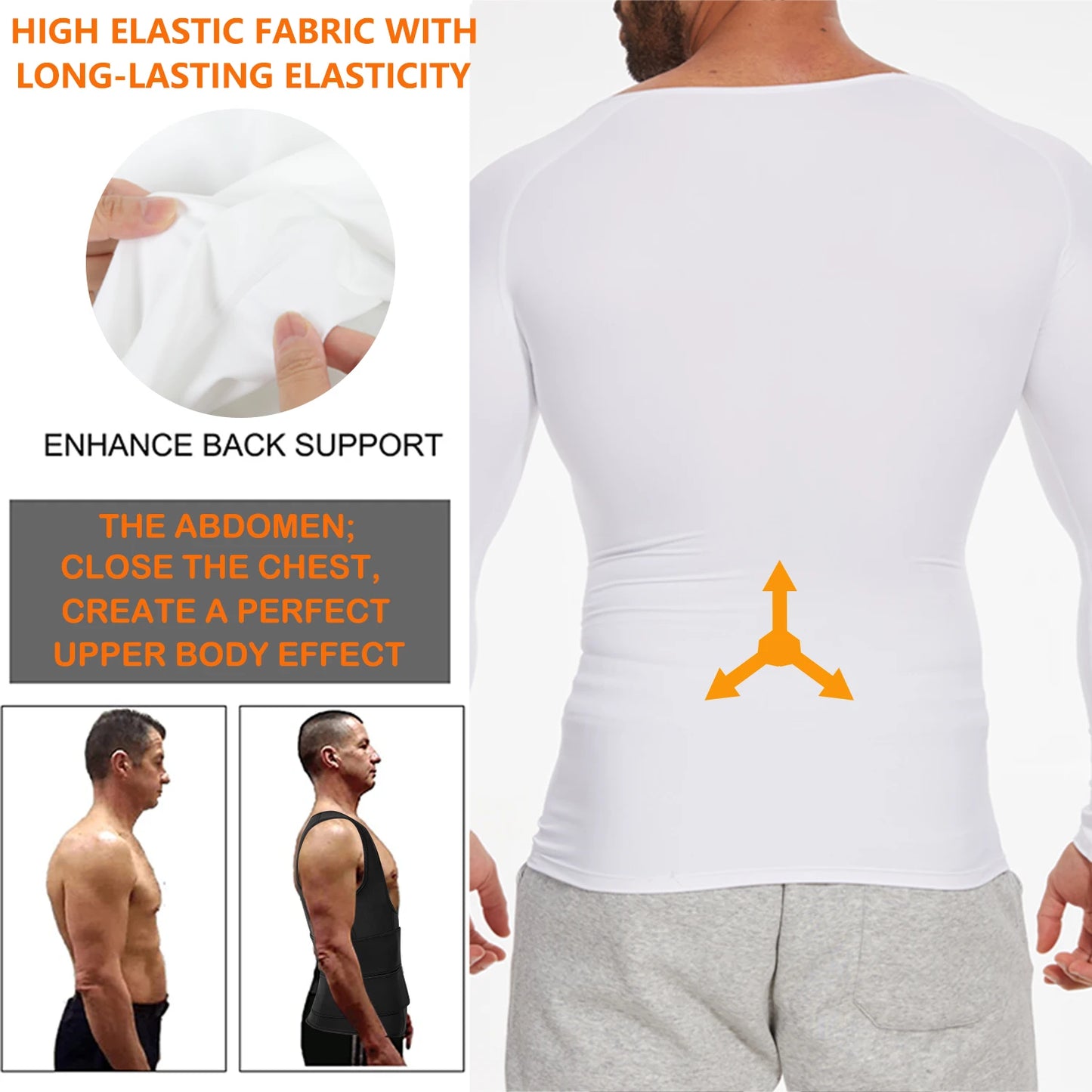 Long Sleeved Shapewear for Men Slimming Body Shaper Top Belly Reducing Fat Burning Loss Weight Waist Trainer Sweat Corset 2024