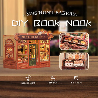 CUTEBEE Book Nook Kit 3D DIY Dollhouse with LED Light Bookshelf Insert Street Shop Series Miniature Model For Home Party Decor