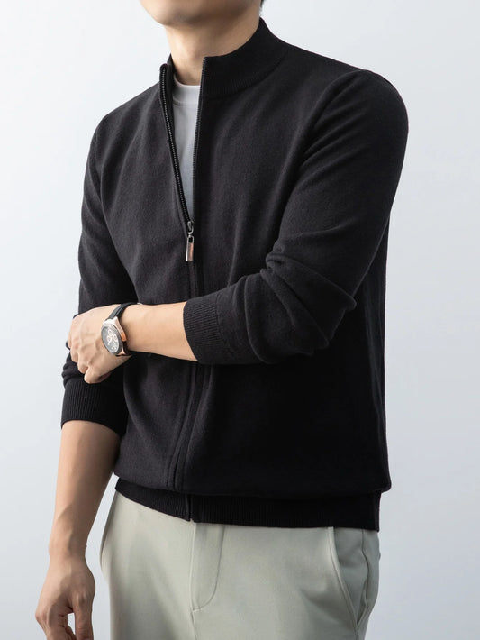Wool Knitted Cardigan Men's 2026 New Spring and Autumn Fashion Stand-up Collar Top Casual Zipper Sweater Business Casual Jacket