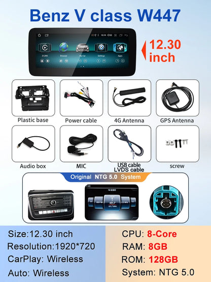 STWEINew Car Multimedia Wireless Android AUTO CarPlay 10.25 12.3inch Screen For Mercedes Benz V Class W447 V250 V260 V350 Screen