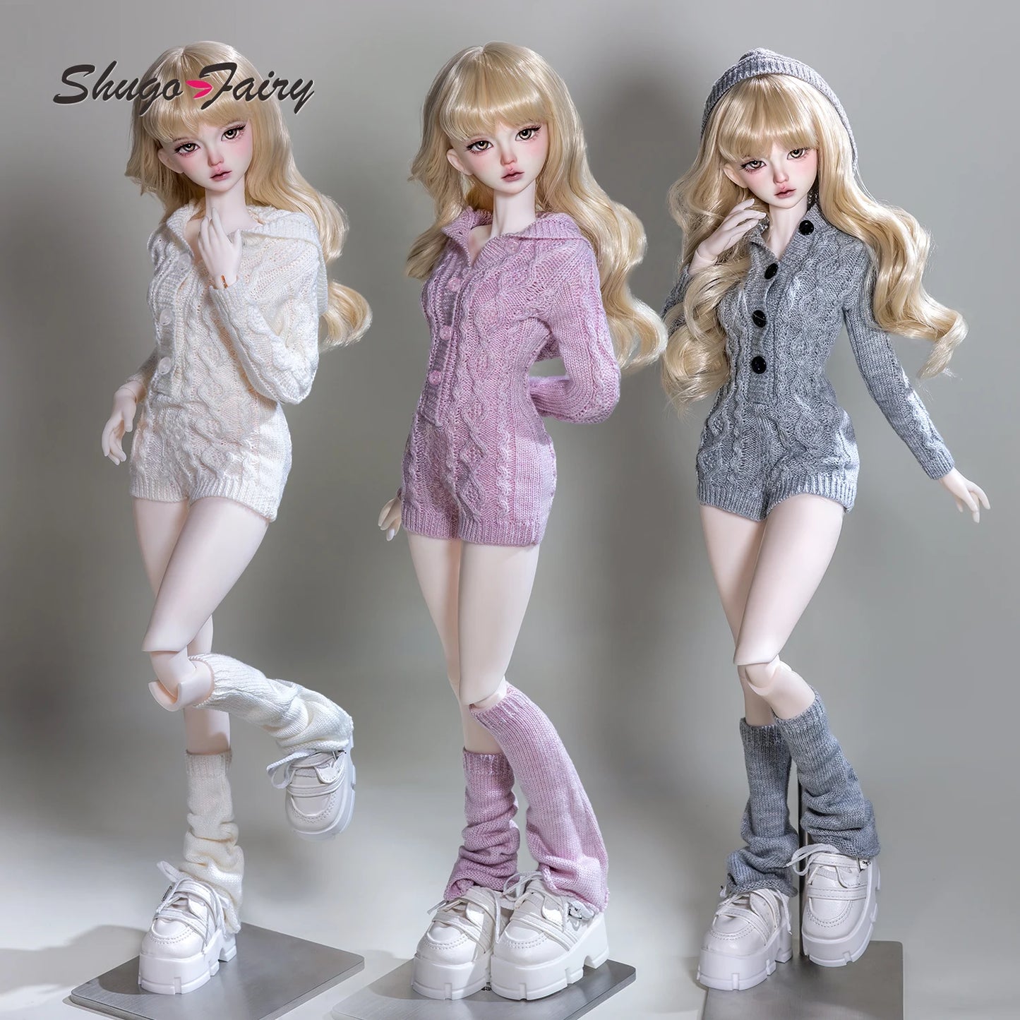 BJD Doll 1/4 Kaka H ShugaFairy MSD FullSet Cool Casual Uninhibited Lady Hooded Cable Knit Sweater Outfit Ball Jointed Doll