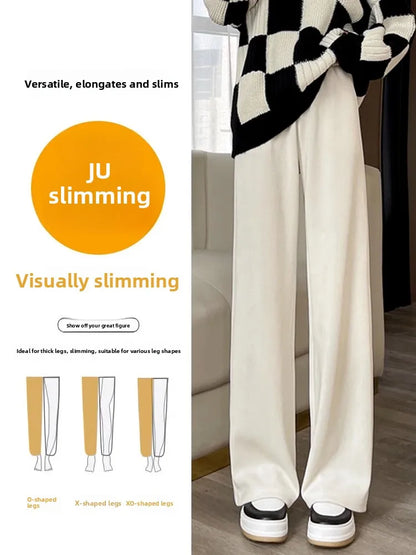 plus Size Women's Casual High Waist Thin Wide Leg Pants Spring Autumn Straight Cut Long Trousers Comfortable Slimming Effect