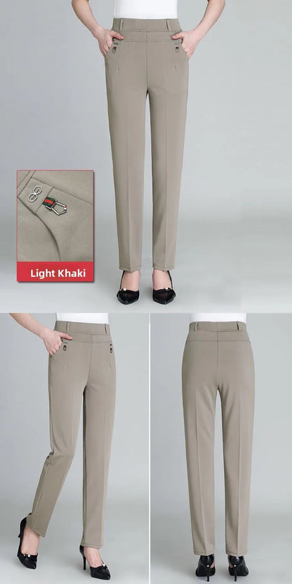 High Waist Fleece Lined Slimming Pants for Middle-Aged And Elderly Women Casual Long Pants Straight Leg Elastic Ankle Pants