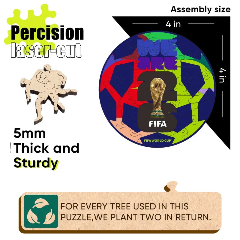 Mini Wooden Puzzles for Adults FIFA World Cup Football Unique Shaped Puzzle Collectible Decor Creative Birthday Festival Gifts