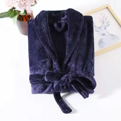 Thickened Long Coral Fleece Robe for Women Autumn Winter Plush Flannel Sleepwear Ankle-Length Men's Bathrobe Home Clothes