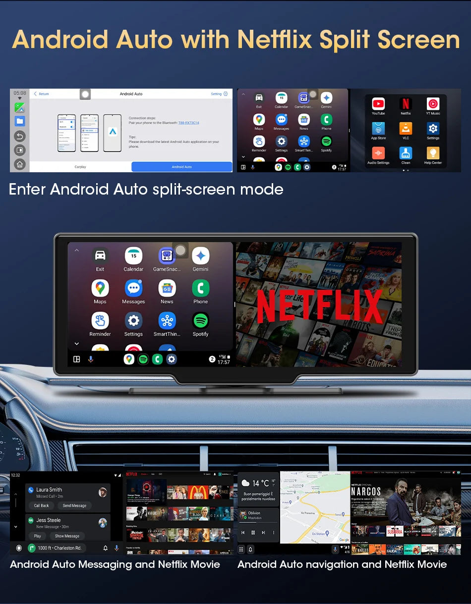 Srnubi 10.26" Car Play Screen Android WIFI Car Multimedia Player Wireless Carplay Android Auto Car Screen for YouTube Netflix