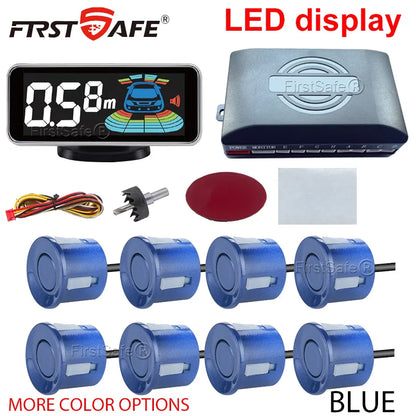 Backlight Multi Language Voice Broadcast LED Parking Display Reverse Radar Detector 4 Probes Universal Auto Safety Auxiliary Kit