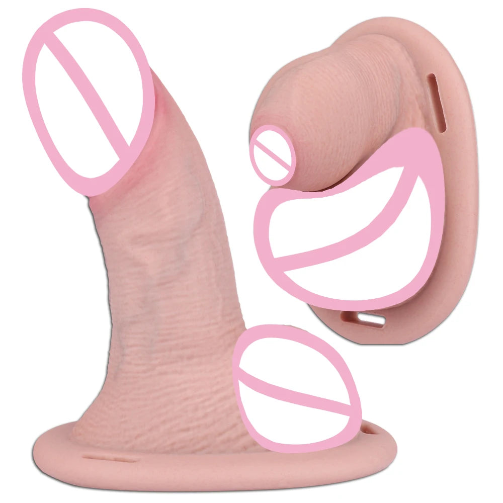 ANOSX Male Chastity Cage Realistic Dildo Sleeve Chastity Belt Silicone Cock Cage Strap On Penis Sleeve Penis Ring Sex Toys Men