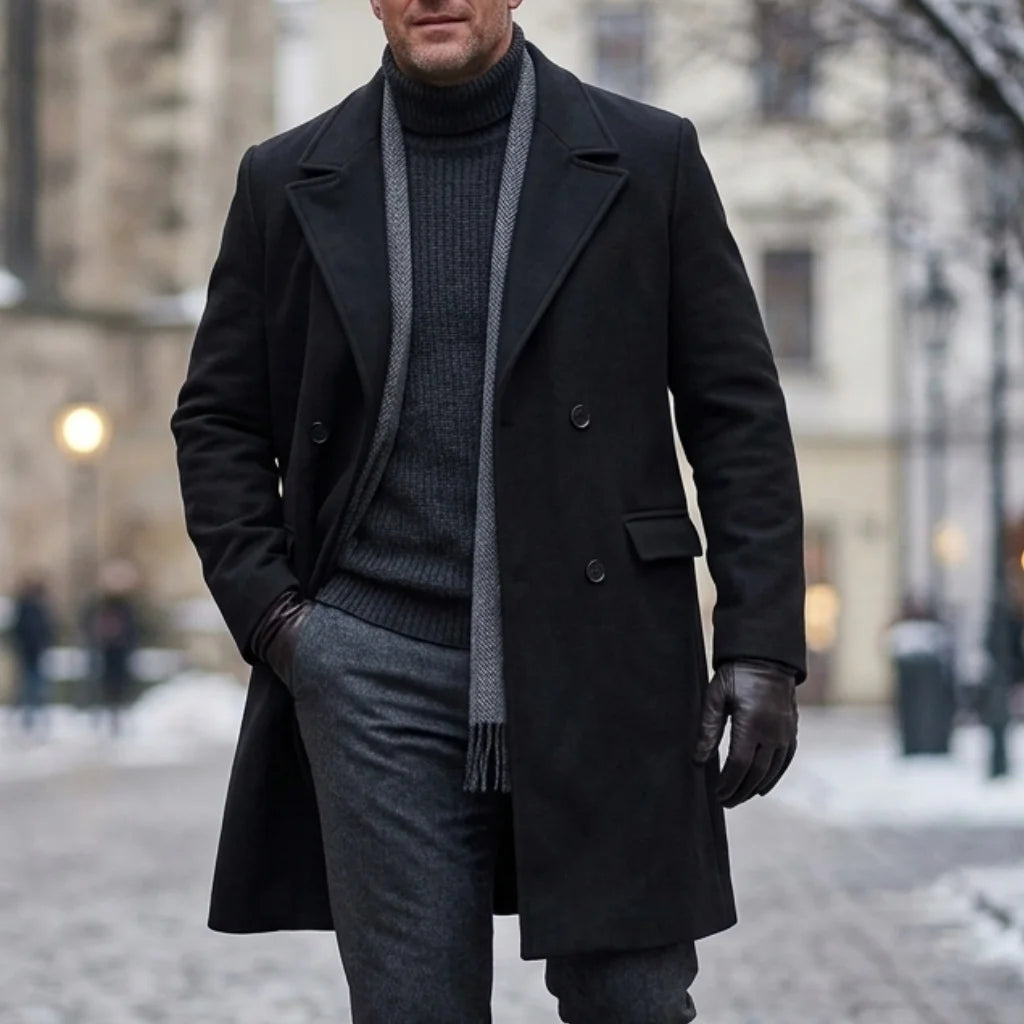 New Winter Men's Double-Breasted Trench Coat Mid-Length Knee Warm Windproof Multi-Pocket Casual Business Style Street Commuting