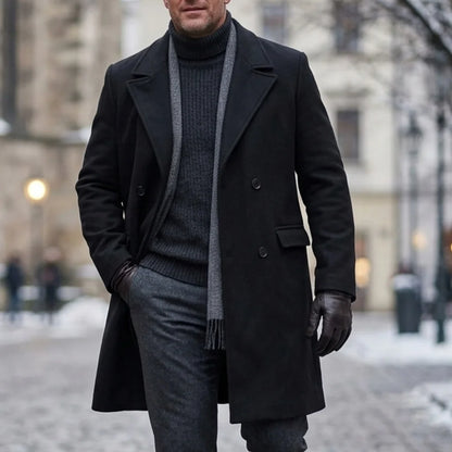 New Winter Men's Double-Breasted Trench Coat Mid-Length Knee Warm Windproof Multi-Pocket Casual Business Style Street Commuting