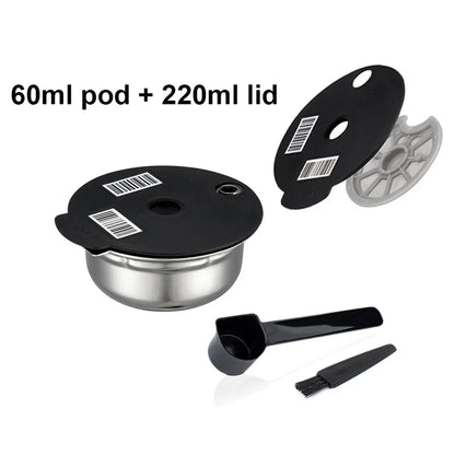 Stainless Steel Reusable Tassimo Coffee Pod Refillable Coffee Capsule for Bosch Tassimo Maker 60 180 200 220ML Silicone Lid