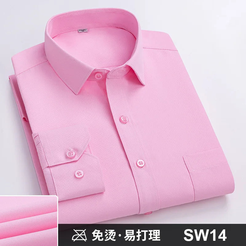 Men's Formal Shirt Long Sleeve S~8XL Oversized Office Solid Color Striped Anti-wrinkle Non-ironing Fashion Business White Shirts