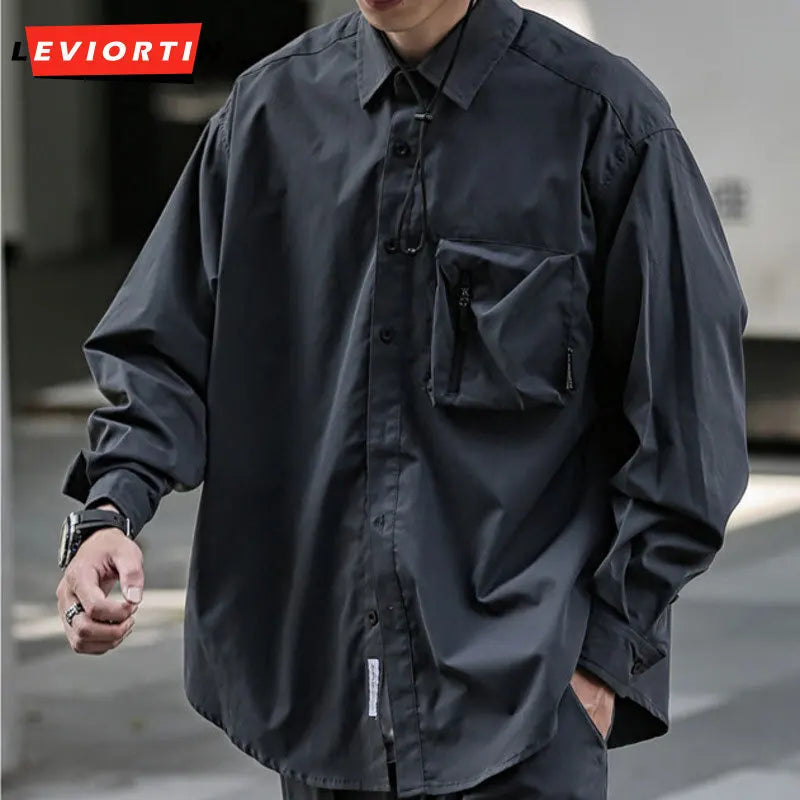 Autumn New Japanese Loose Shirt Cityboy Multi Pocket Shirt Trendy Brand Fashionable Loose Long Sleeve Shirt for Men and Women