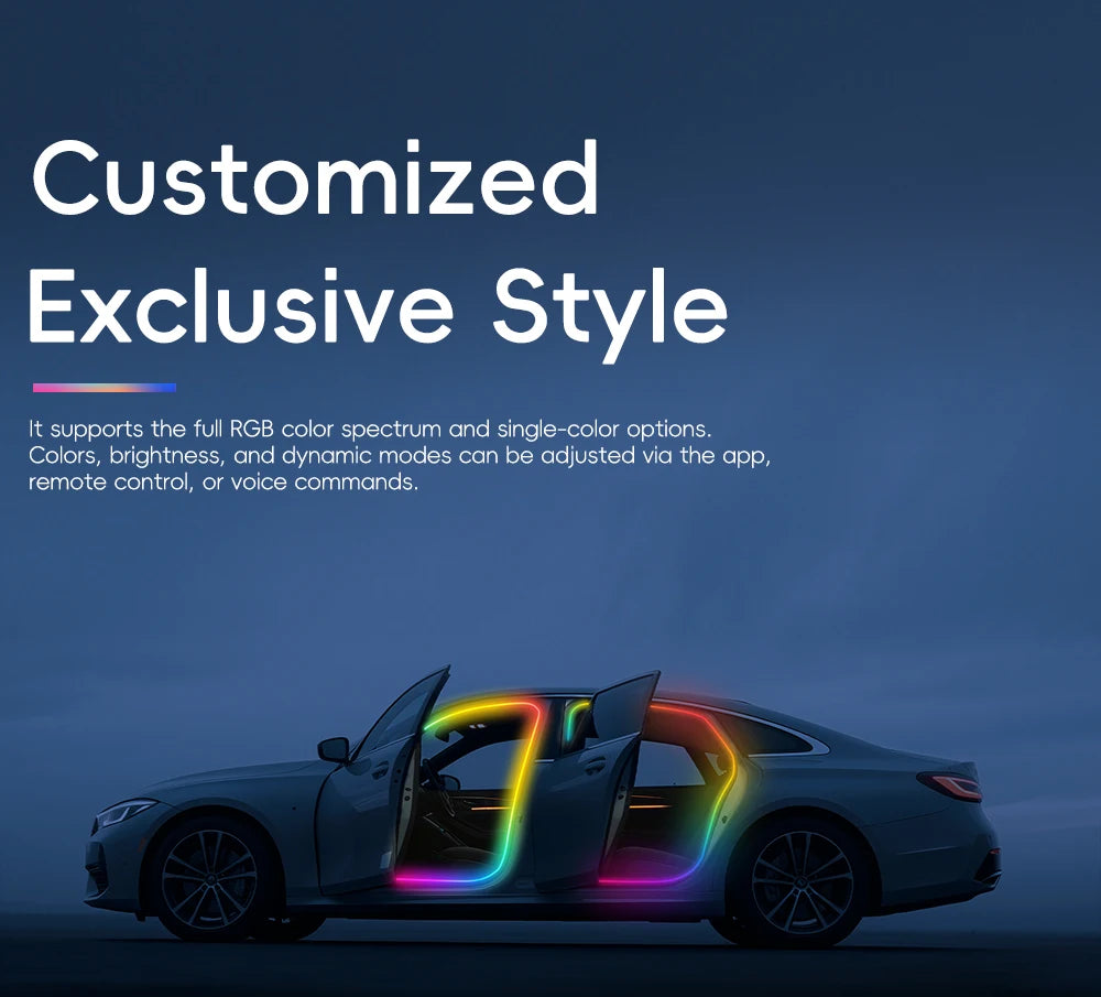4in1 Symphony Automotive Door Frame color-changing RGB LED Interior Ambience light USB APP Remote Control Easy to Install